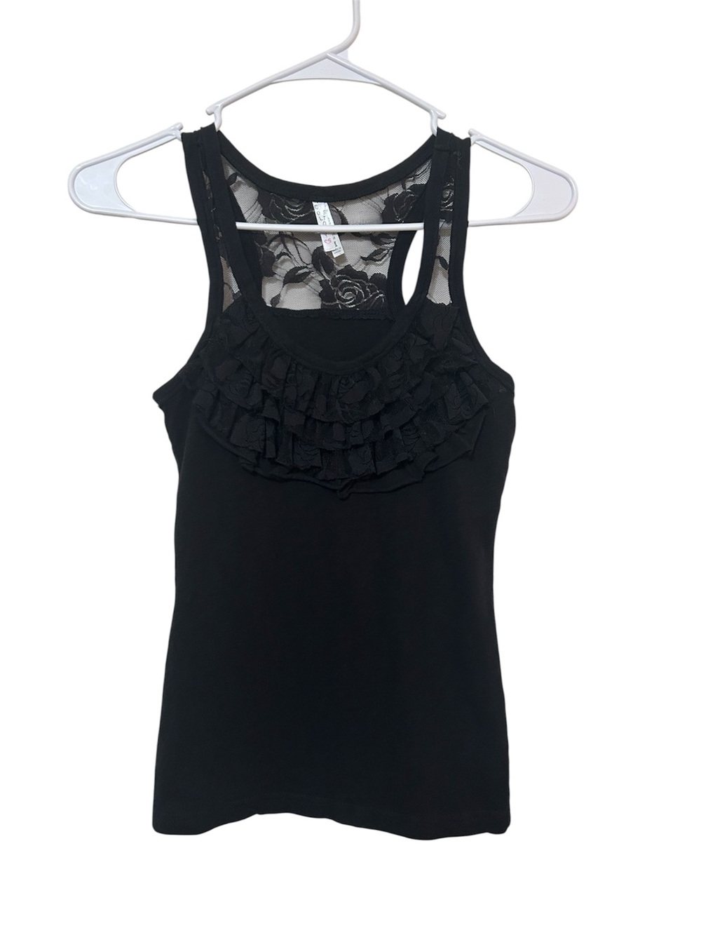 Y2K Color Story Black Lace Ruffle Tank Top Size Medium